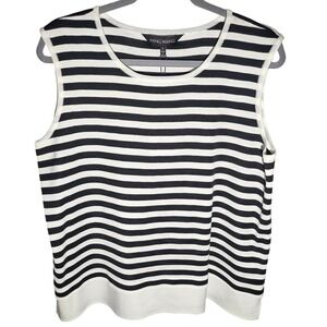 Ming Wang Black White Striped Sleeveless Knit Top Women's Size L